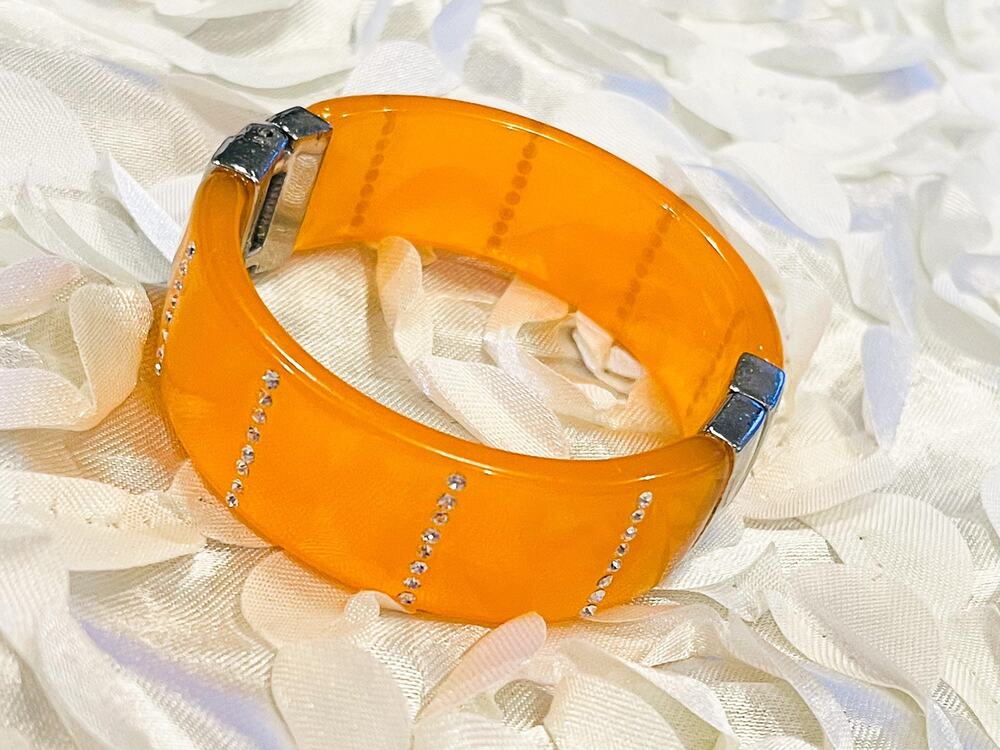 Orange Rhinestones Anne Taylor Cuff Bracelet Hinged Signed